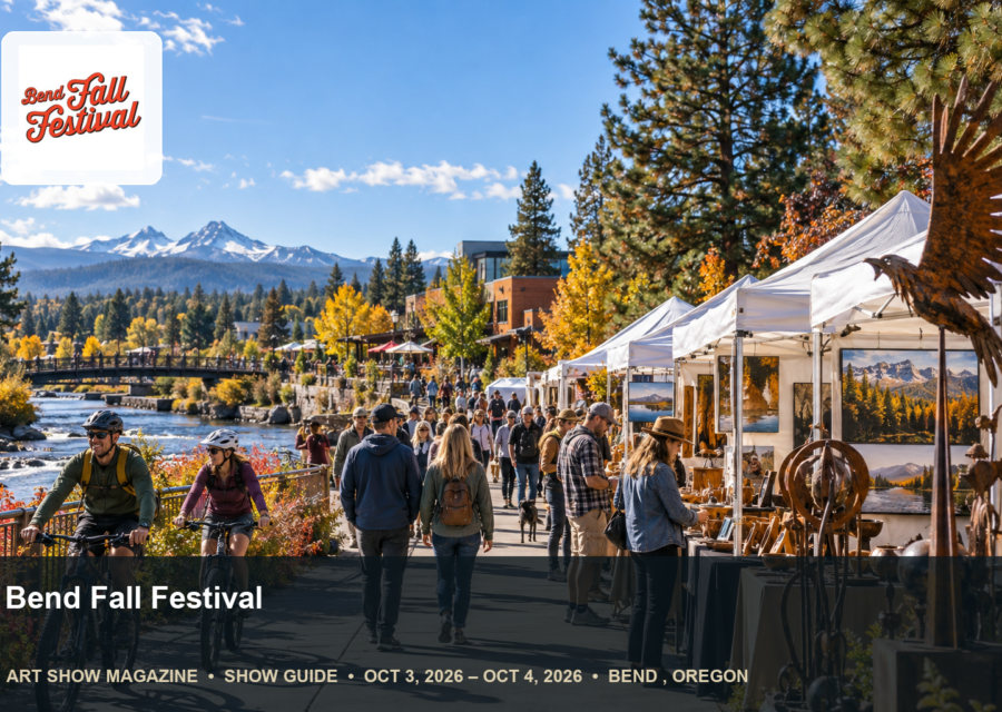 Conceptual editorial scene for Bend Fall Festival in Bend, Oregon, with the official event mark.