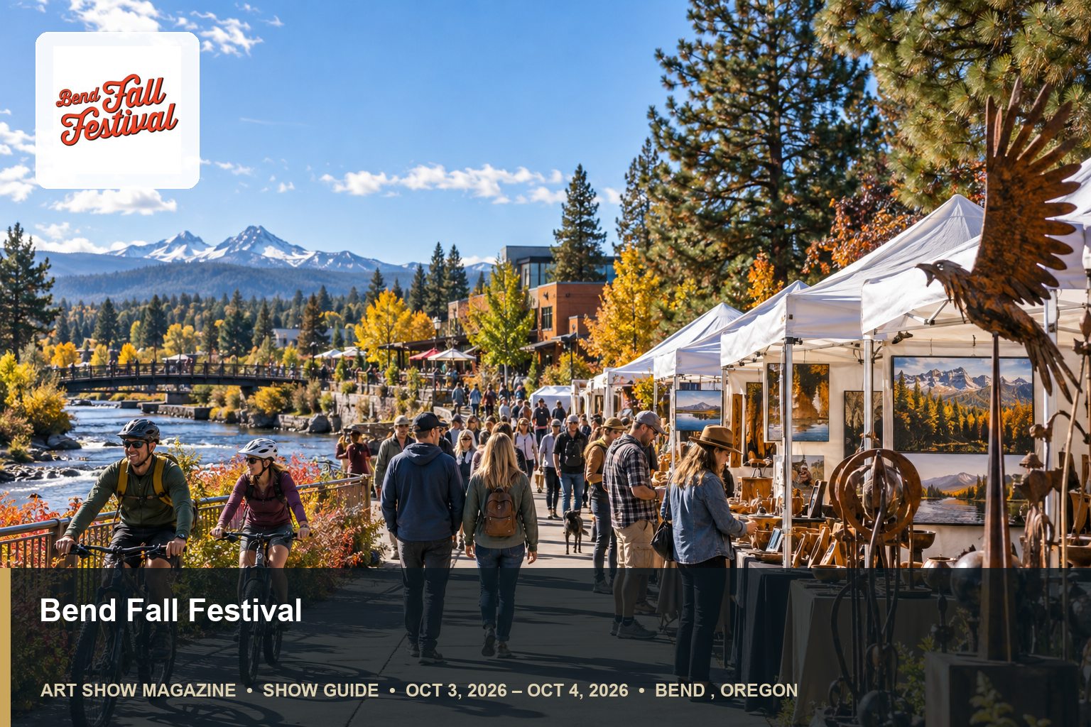 Conceptual editorial scene for Bend Fall Festival in Bend, Oregon, with the official event mark.