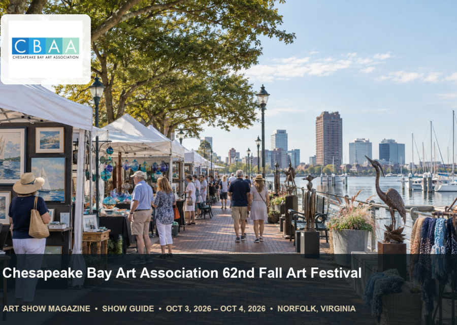 Conceptual editorial scene for Chesapeake Bay Art Association Fall Art Festival in Norfolk, Virginia, with the official event mark.