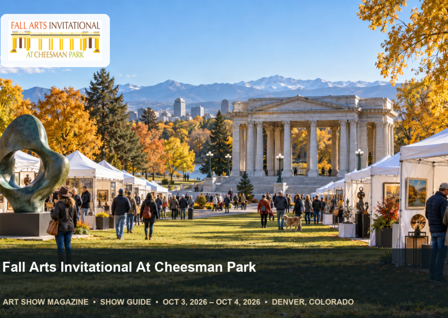 Conceptual editorial scene for Fall Arts Invitational at Cheesman Park in Denver, Colorado, with the official event mark.