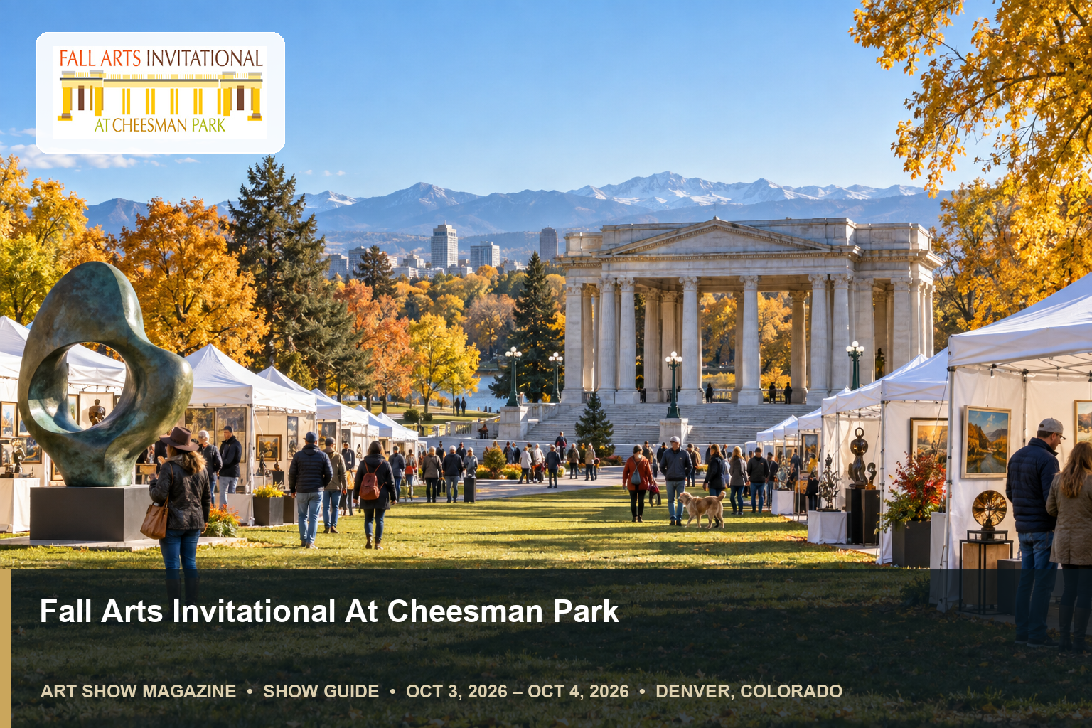 Conceptual editorial scene for Fall Arts Invitational at Cheesman Park in Denver, Colorado, with the official event mark.
