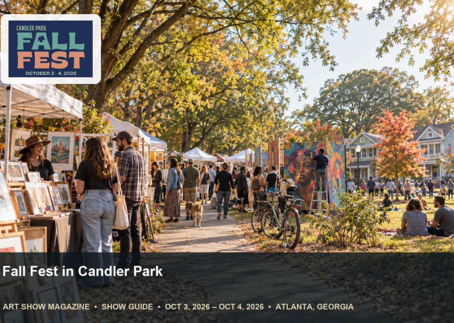 Conceptual editorial scene for Fall Fest in Candler Park in Atlanta, Georgia, with the official event mark.