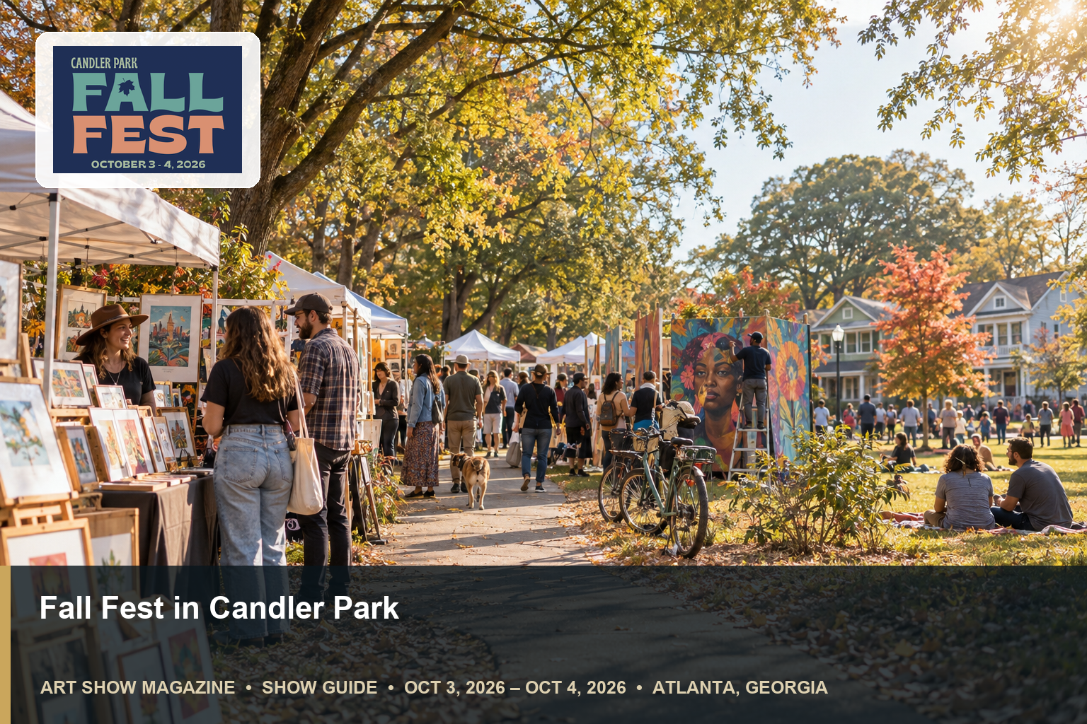 Conceptual editorial scene for Fall Fest in Candler Park in Atlanta, Georgia, with the official event mark.