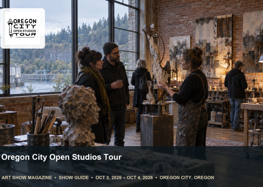 Conceptual editorial scene for Oregon City Open Studios Tour in Oregon City, Oregon, with the official event mark.