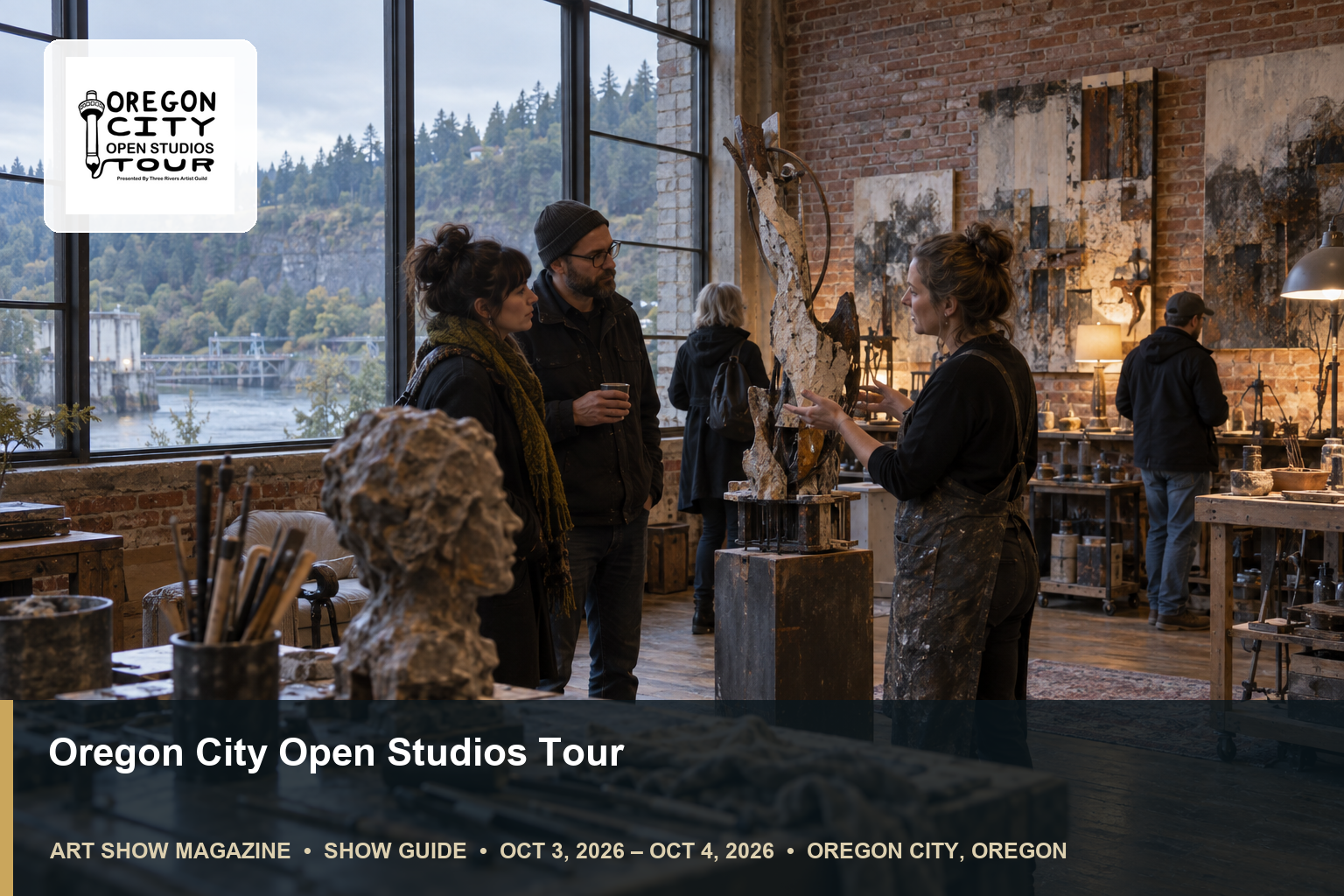 Conceptual editorial scene for Oregon City Open Studios Tour in Oregon City, Oregon, with the official event mark.
