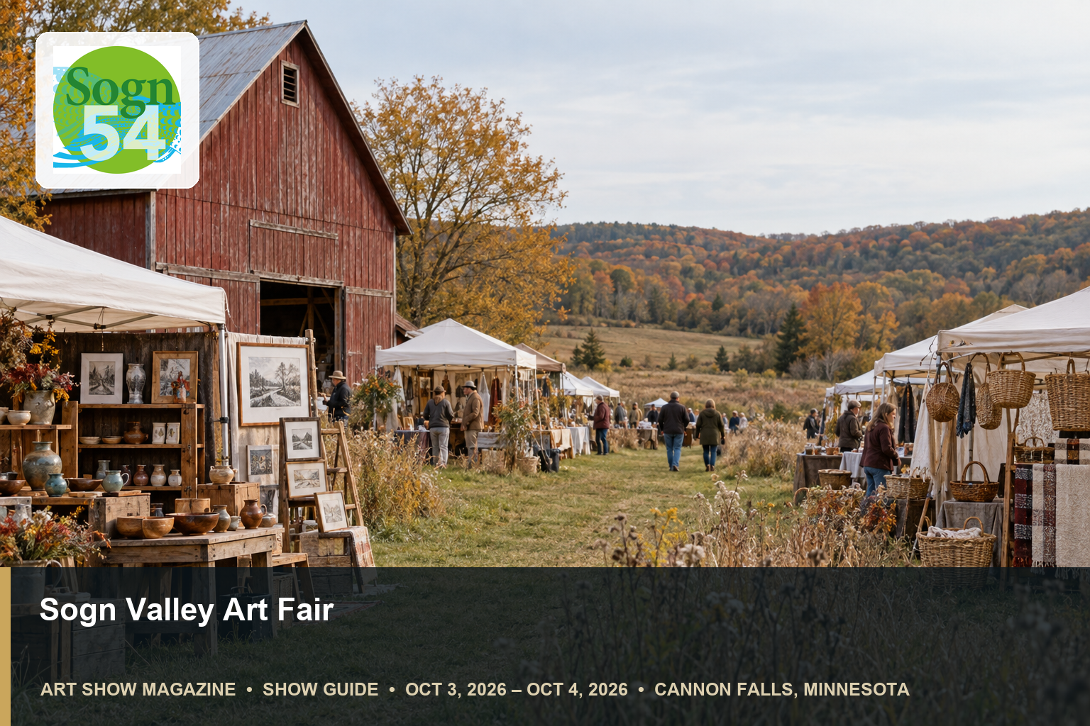 Conceptual editorial scene for Sogn Valley Art Fair near Cannon Falls, Minnesota, with the official event mark.