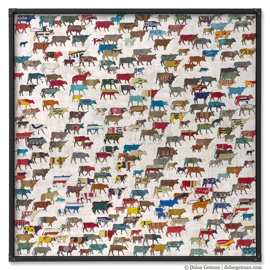 Roundup, cattle and riders in salvaged metal by Dolan Geiman