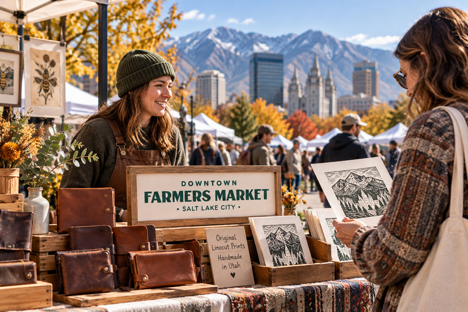 AI-created editorial scene for Downtown Art & Craft Market, with show-name branding.