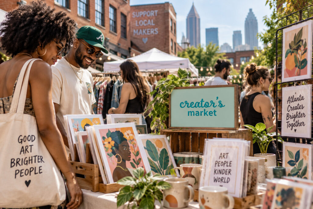 AI-created editorial scene for Creator’s Market at Atlantic Station, with show-name branding.