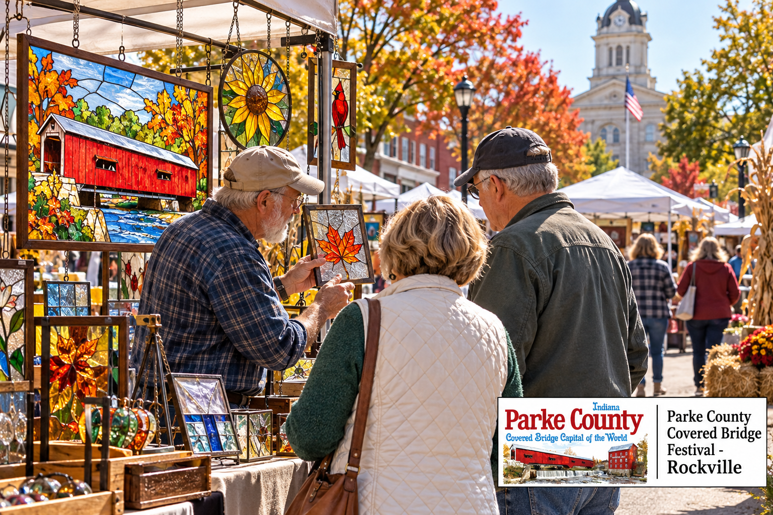 AI-created editorial scene for Parke County Covered Bridge Festival - Rockville, with its published show or organizer mark.