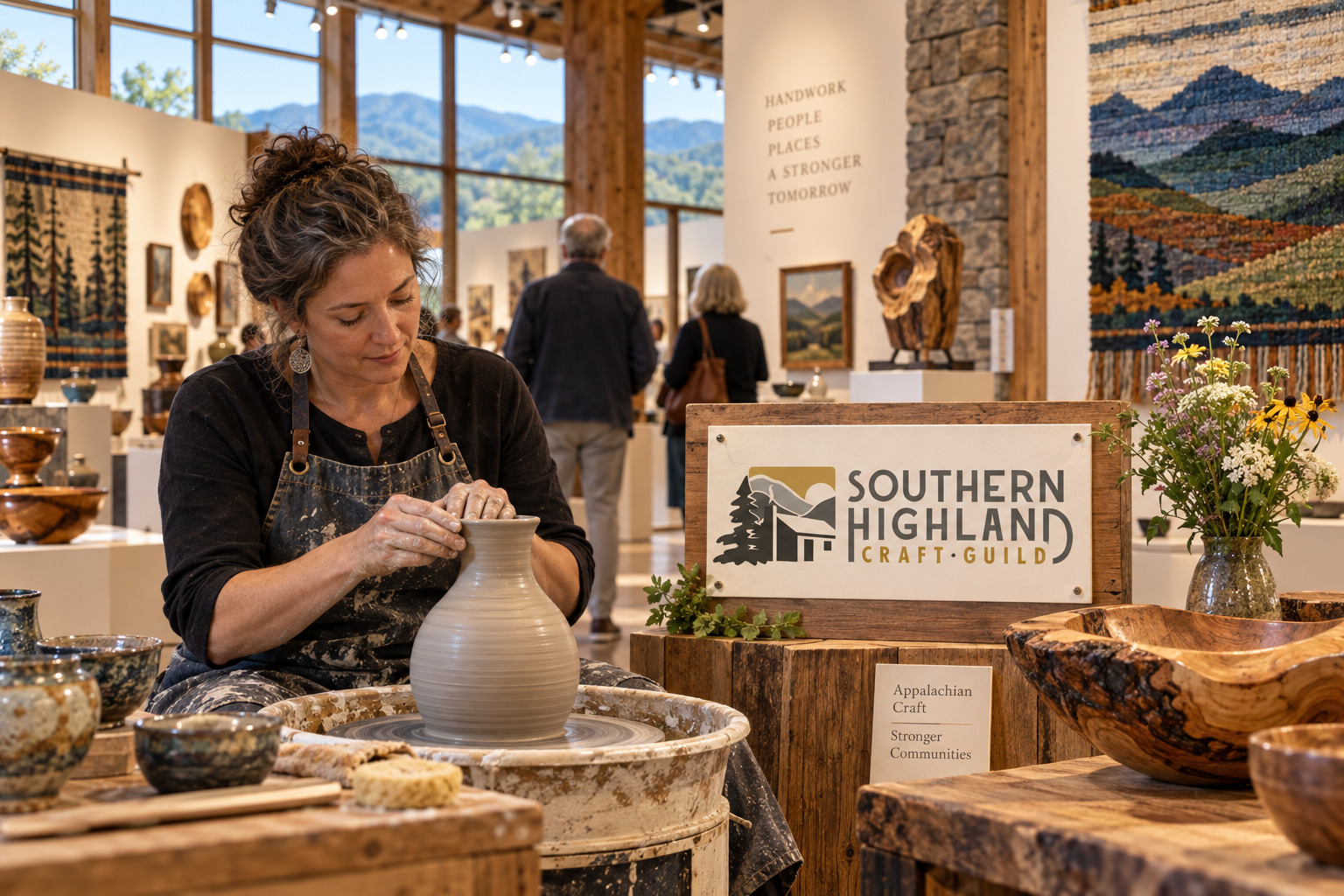 AI-created editorial scene for Craft Fair of the Southern Highlands, with show-name branding.