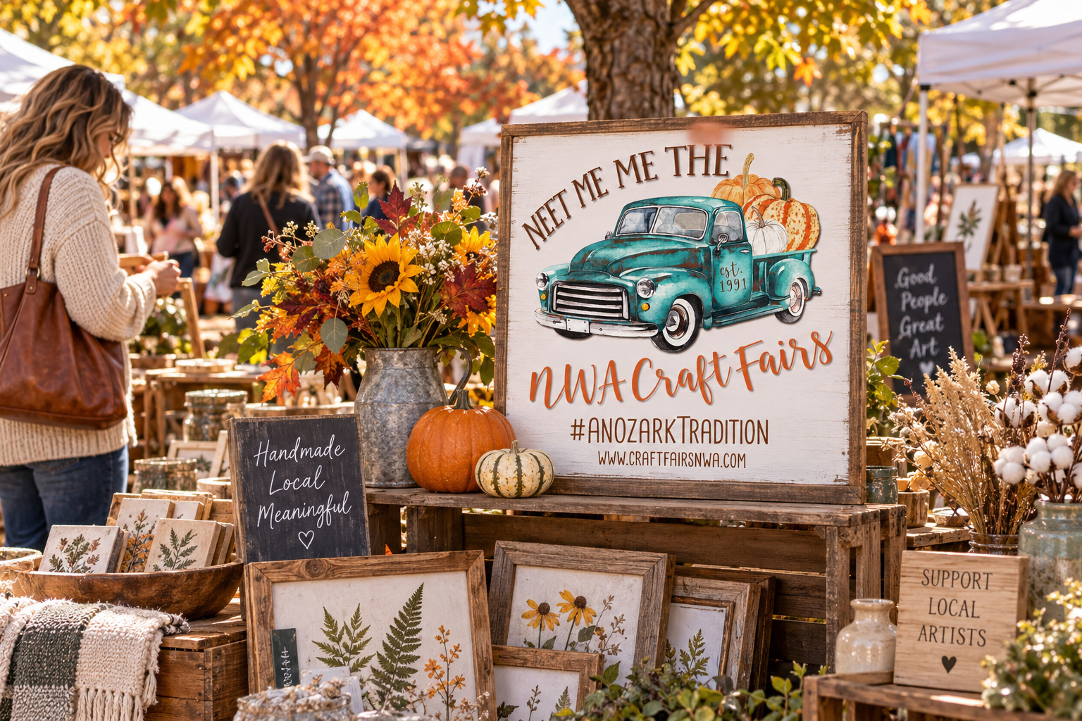 AI-created editorial scene for Fall Craft Fair - Springdale, with show-name branding.