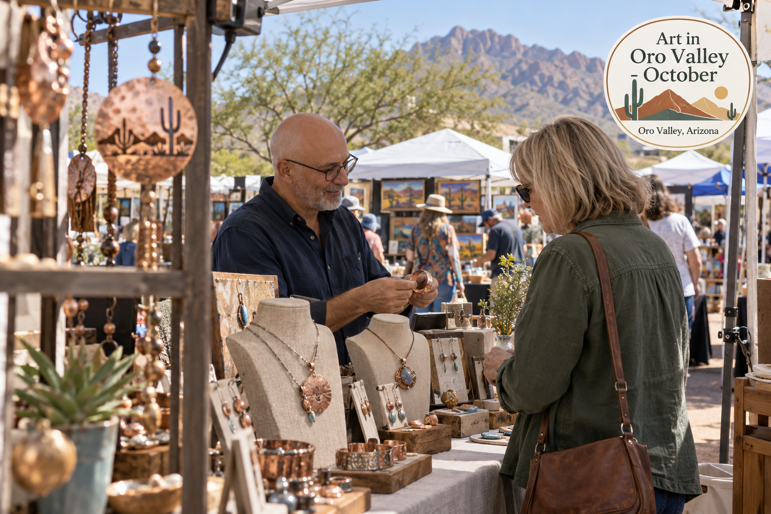 AI-created editorial scene for Art in Oro Valley - October, with an original show-name badge.