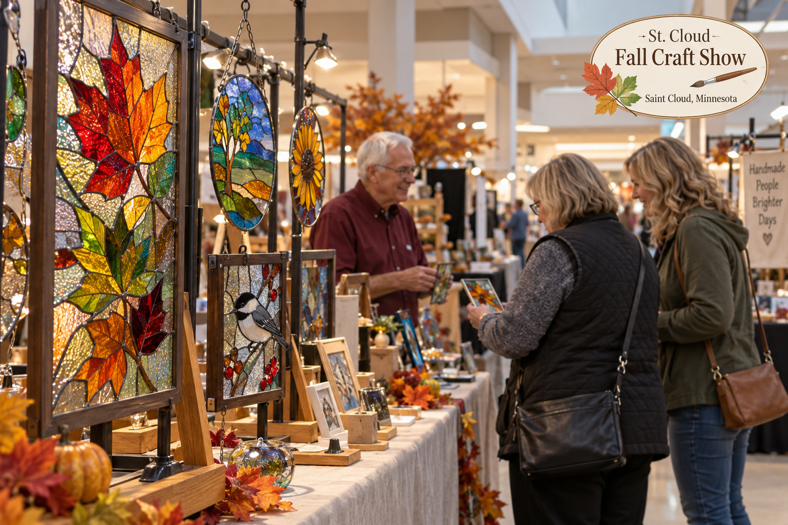 AI-created editorial scene for St. Cloud Fall Craft Show, with an original show-name badge.