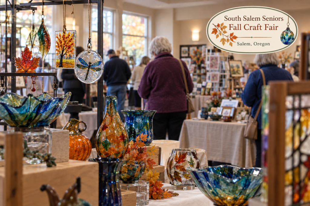 AI-created editorial scene for South Salem Seniors Fall Craft Fair, with an original show-name badge.