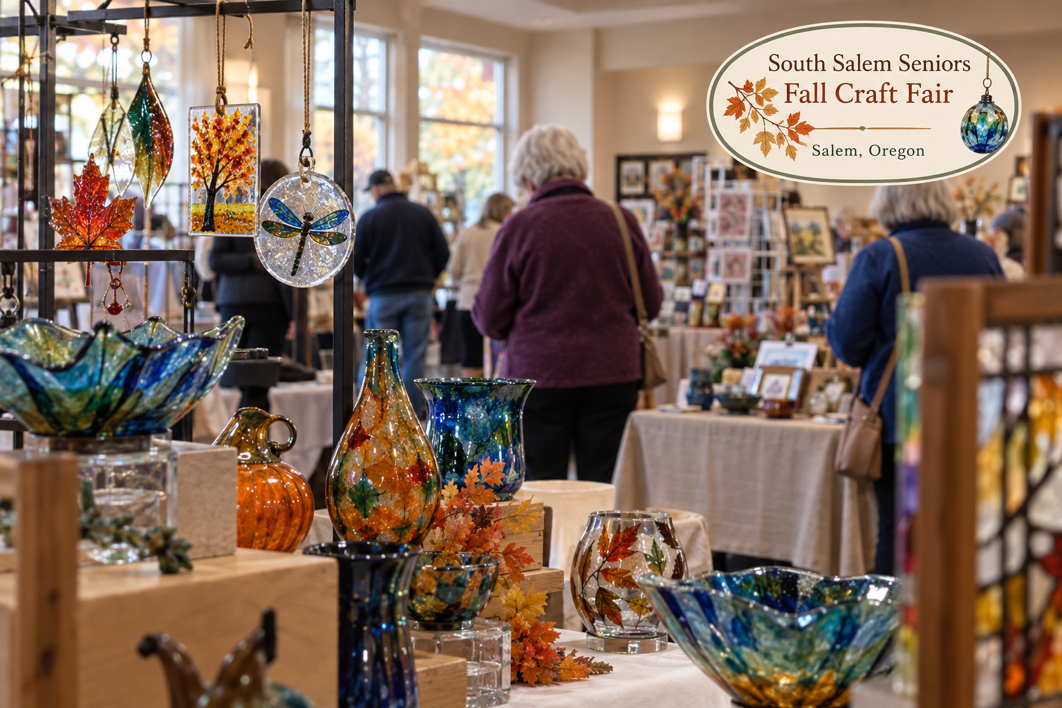 AI-created editorial scene for South Salem Seniors Fall Craft Fair, with an original show-name badge.
