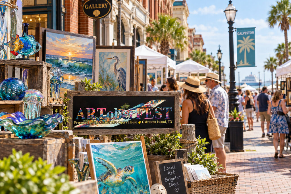 AI-created editorial scene for ARToberFEST Galveston, with show-name branding.