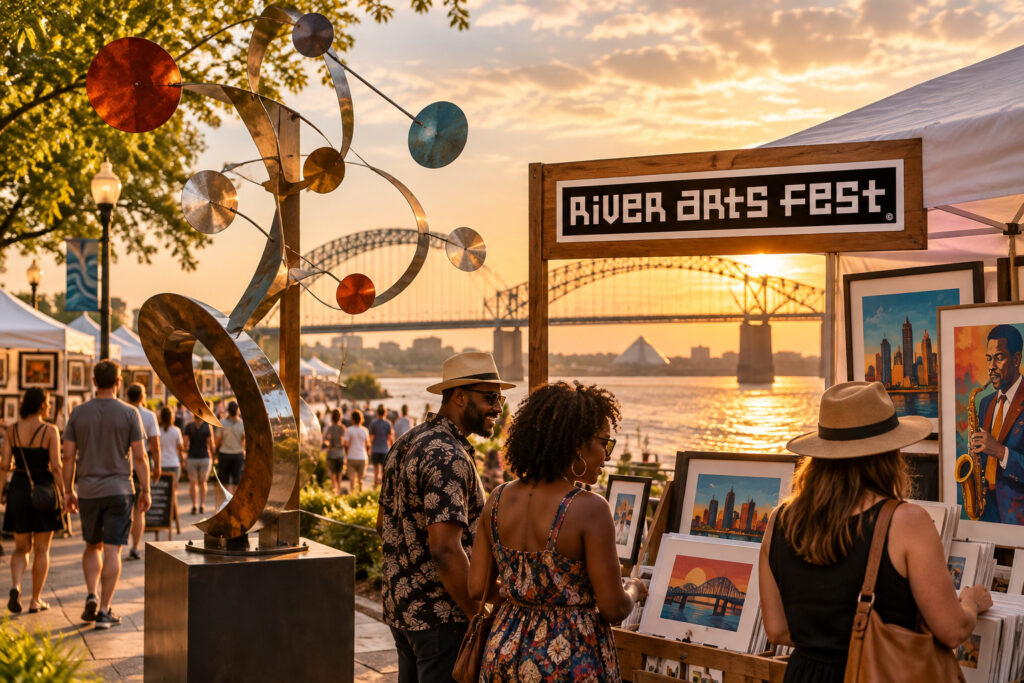 AI-created editorial scene for RiverArtsFest, with show-name branding.