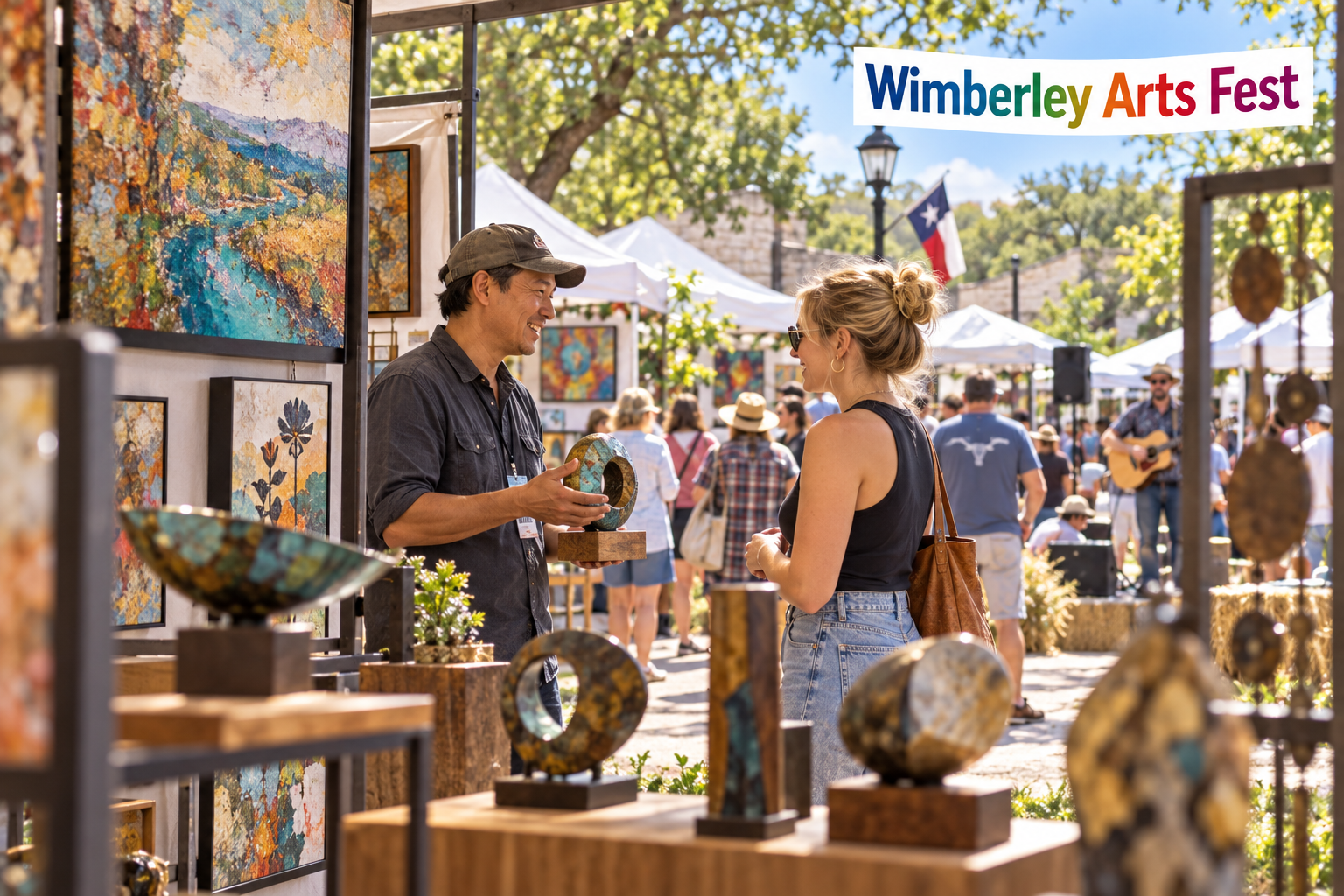 AI-created editorial scene for Wimberley Arts Fest, with its published show or organizer mark.