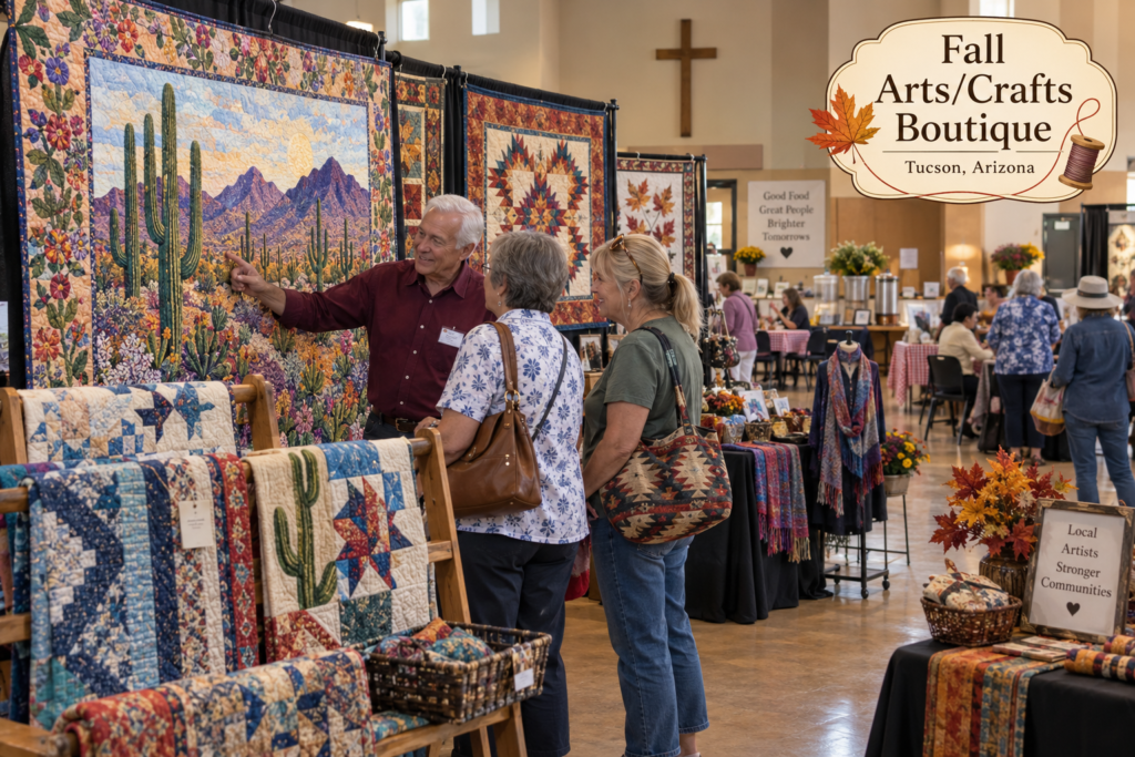 AI-created editorial scene for Fall Arts/Crafts Boutique, with an original show-name badge.
