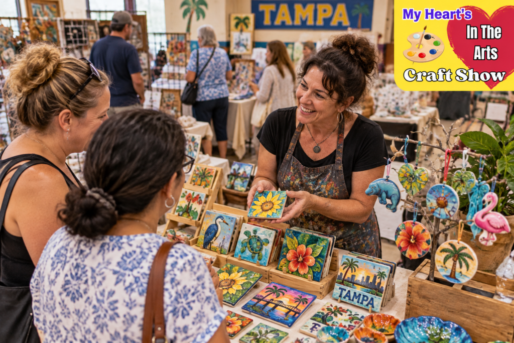 AI-created editorial scene for My Heart's in the Arts Craft Show, with its published show or organizer mark.