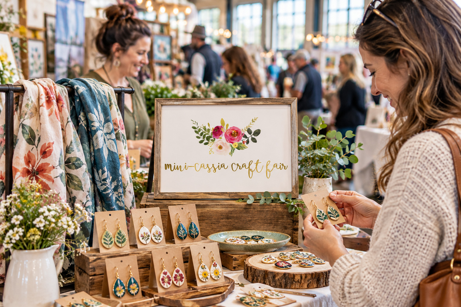 AI-created editorial scene for Fall Mini-Cassia Craft Fair, with show-name branding.