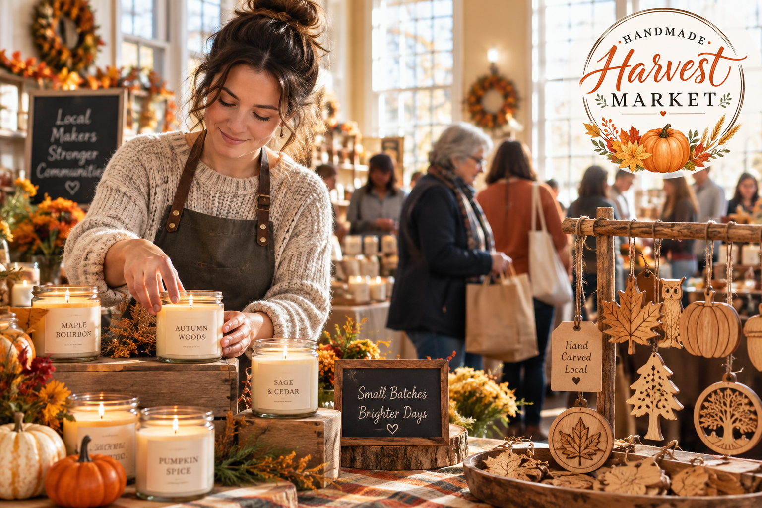 AI-created editorial scene for Handmade Harvest Market, with its published show or organizer mark.