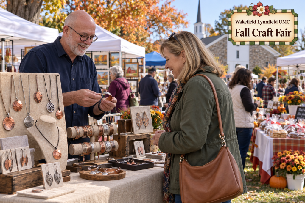 AI-created editorial scene for Wakefield Lynnfield UMC Fall Craft Fair, with its published show or organizer mark.