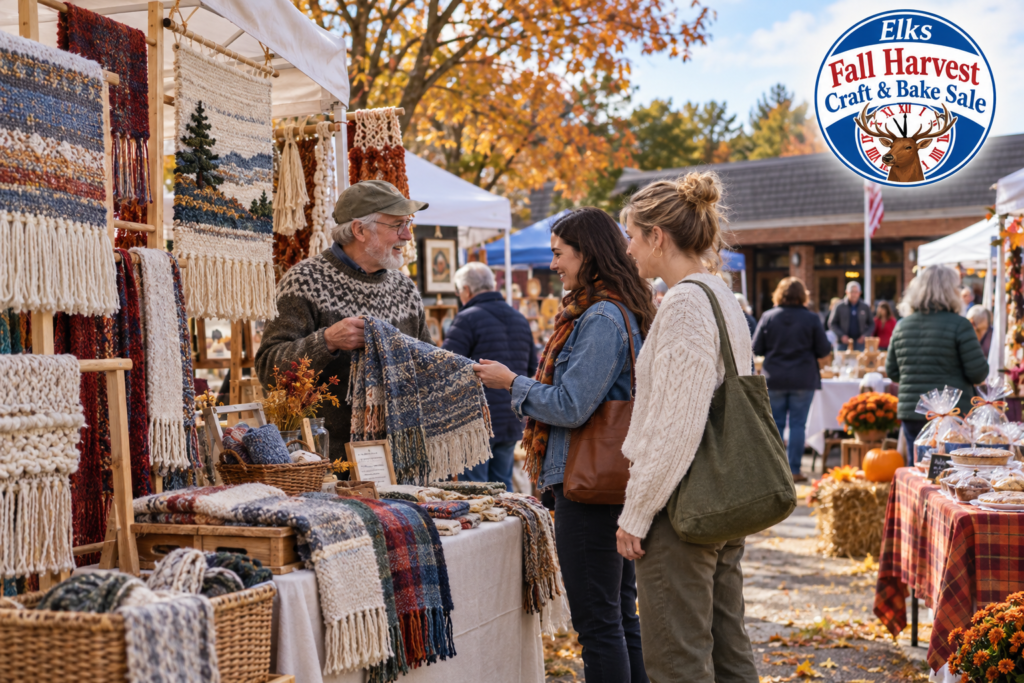 AI-created editorial scene for Elks Fall Harvest Craft & Bake Sale, with its published show or organizer mark.