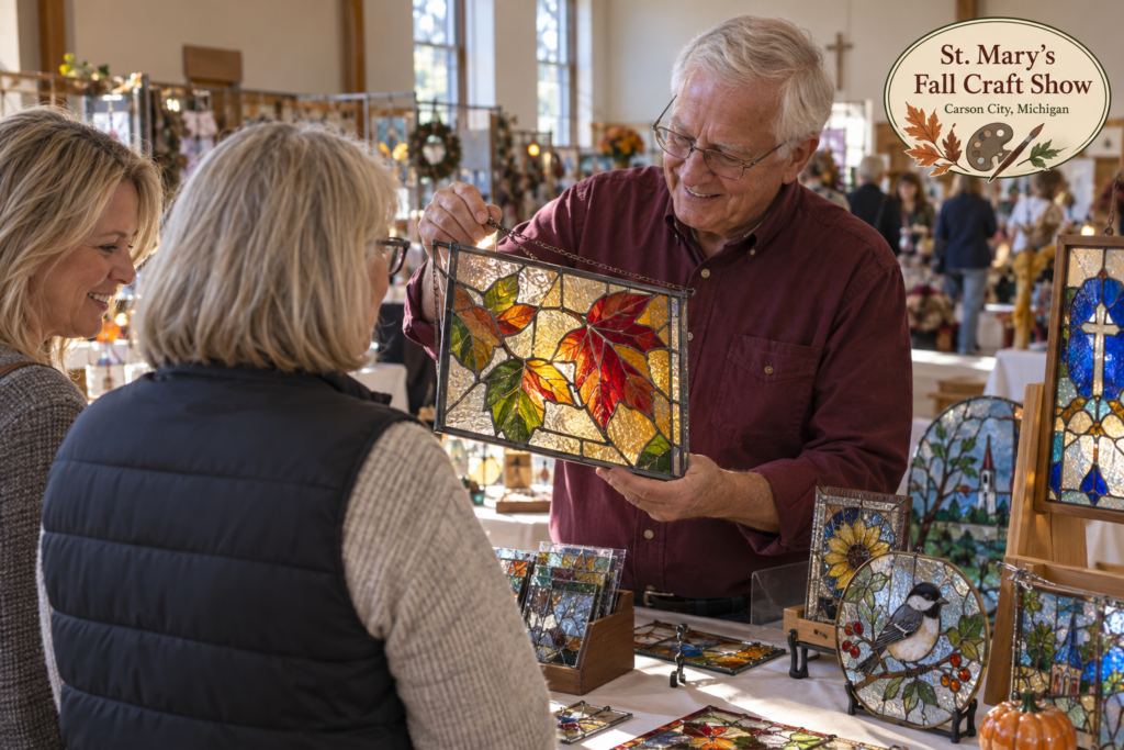 AI-created editorial scene for St. Mary’s Fall Craft Show, with an original show-name badge.