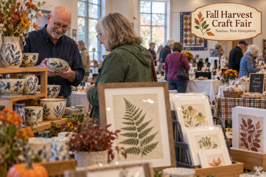 AI-created editorial scene for Fall Harvest Craft Fair, with an original show-name badge.