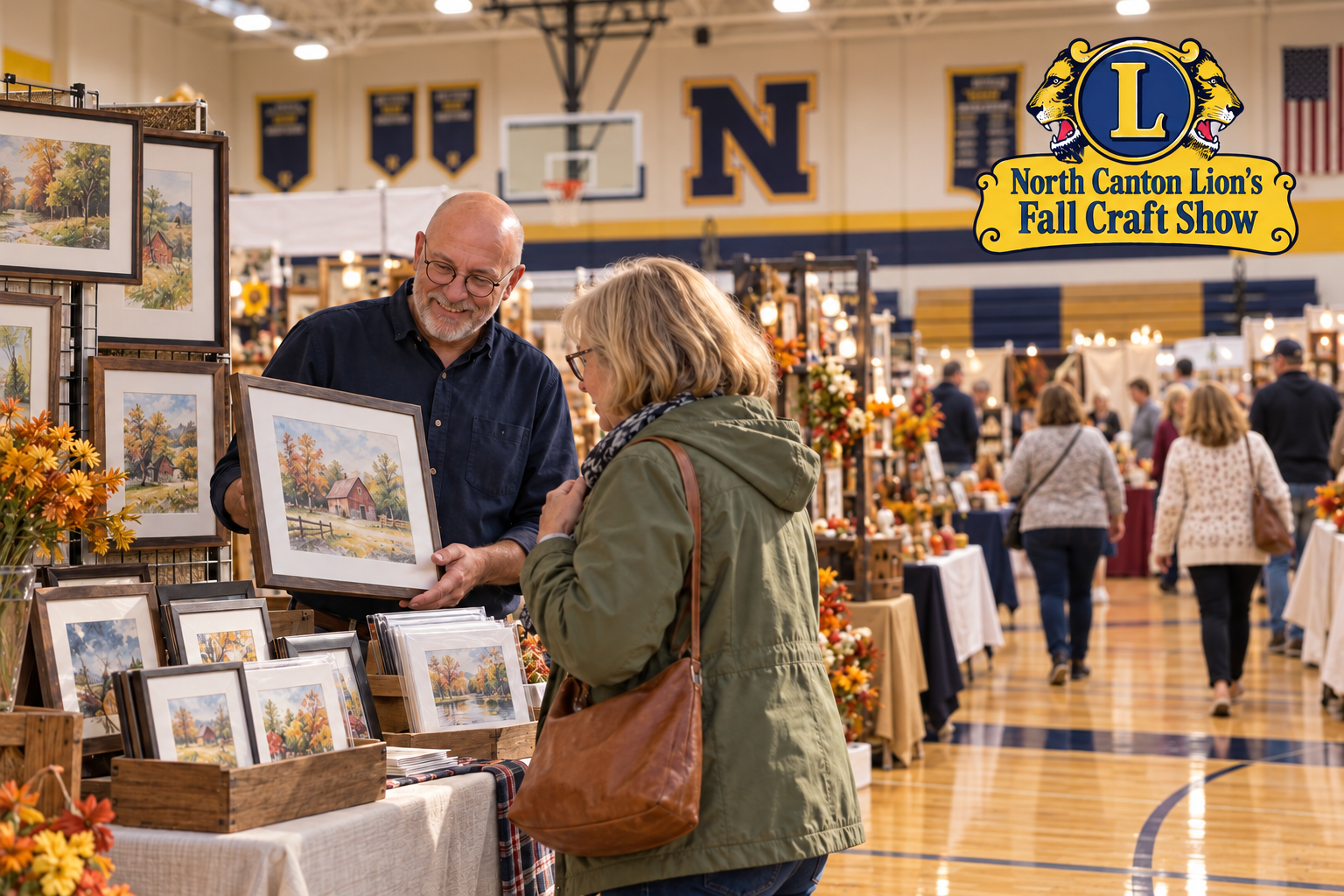 AI-created editorial scene for North Canton Lion's Fall Craft Show, with its published show or organizer mark.