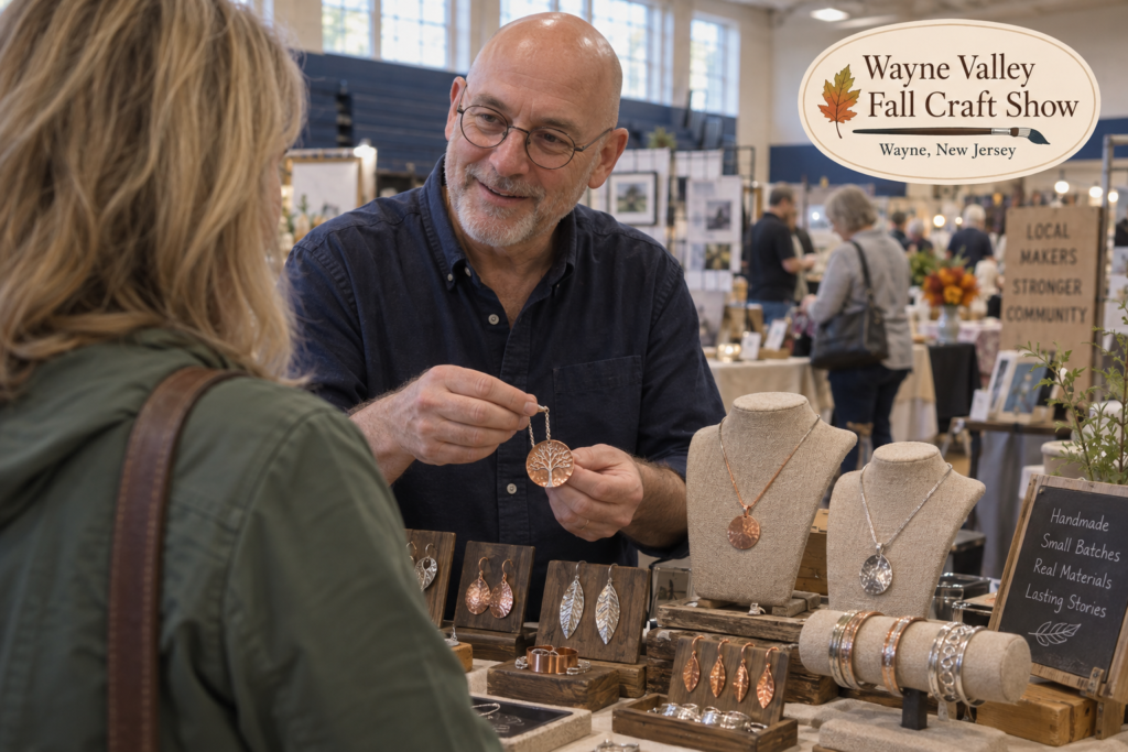 AI-created editorial scene for Wayne Valley Fall Craft Show, with an original show-name badge.