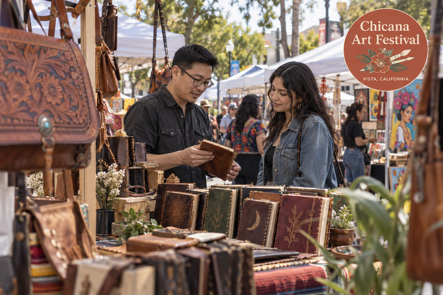 AI-created editorial scene for Chicana Art Festival, with an original show-name badge.