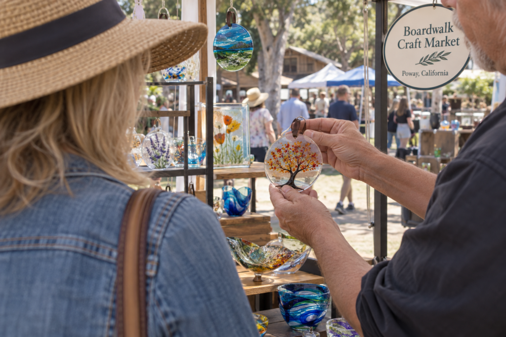 AI-created editorial scene for Boardwalk Craft Market, with an original show-name badge.