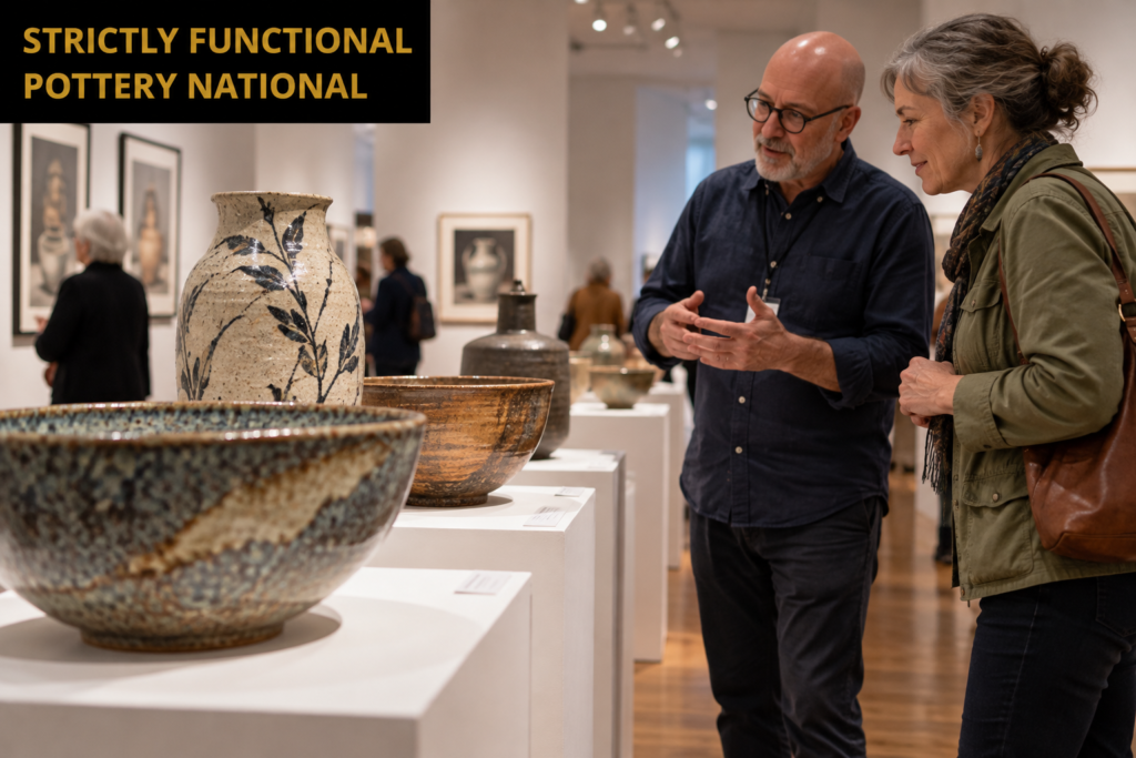 AI-created editorial scene for Strictly Functional Pottery National, with its published show or organizer mark.