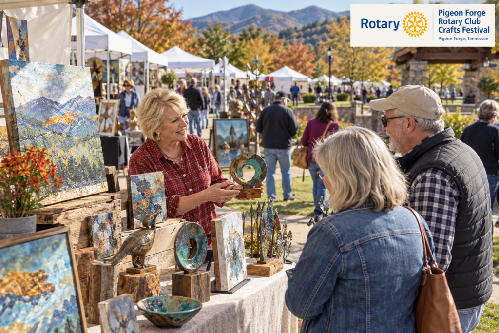 AI-created editorial scene for Pigeon Forge Rotary Club Crafts Festival, with its published show or organizer mark.
