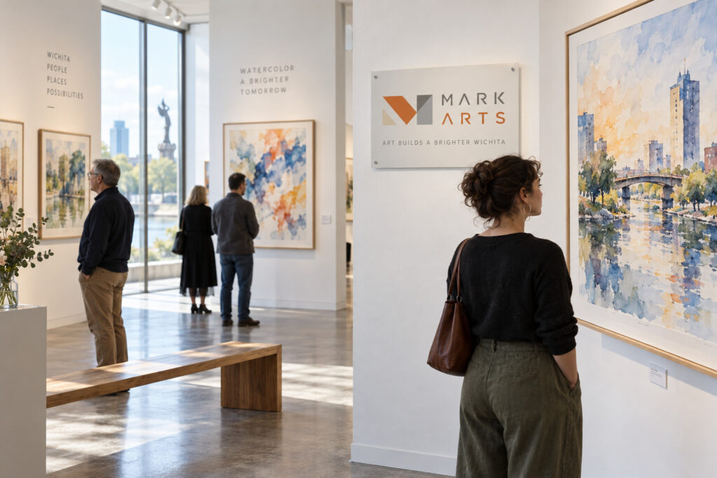AI-created editorial scene for National Watercolor Exhibition, with show-name branding.