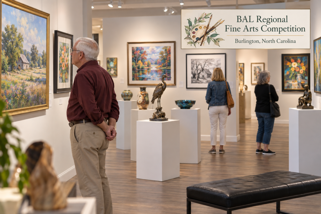 AI-created editorial scene for BAL Regional Fine Arts Competition, with an original show-name badge.