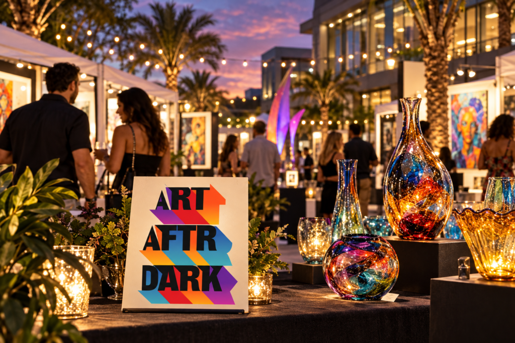 Created editorial scene for Art After Dark at Lake Nona Town Center with its official event or organizer branding.