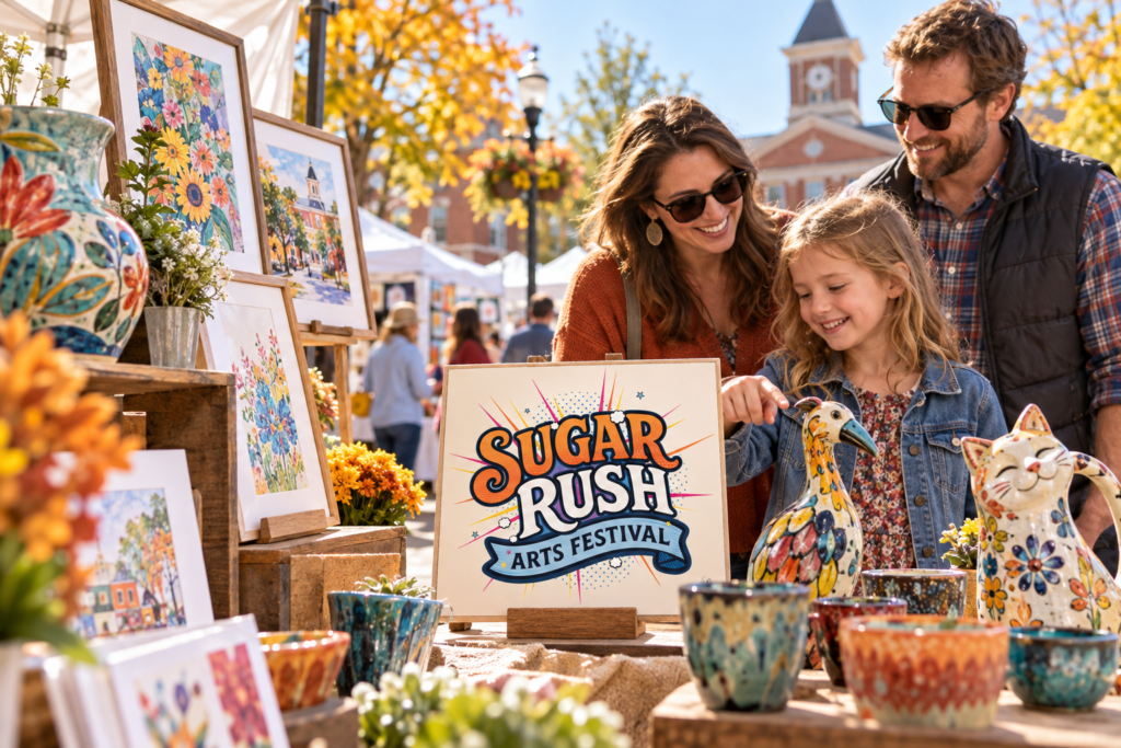 Created editorial scene for Sugar Rush Arts Festival with its official event or organizer branding.