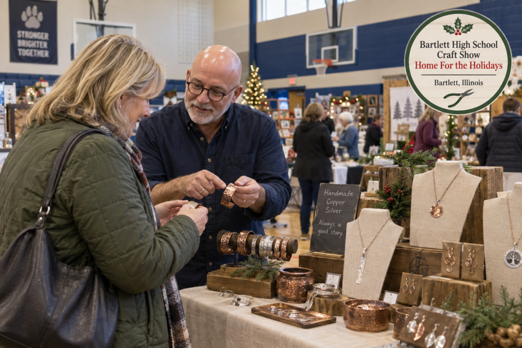 AI-created editorial scene for Bartlett High School Craft Show Home For the Holidays, with an original show-name badge.