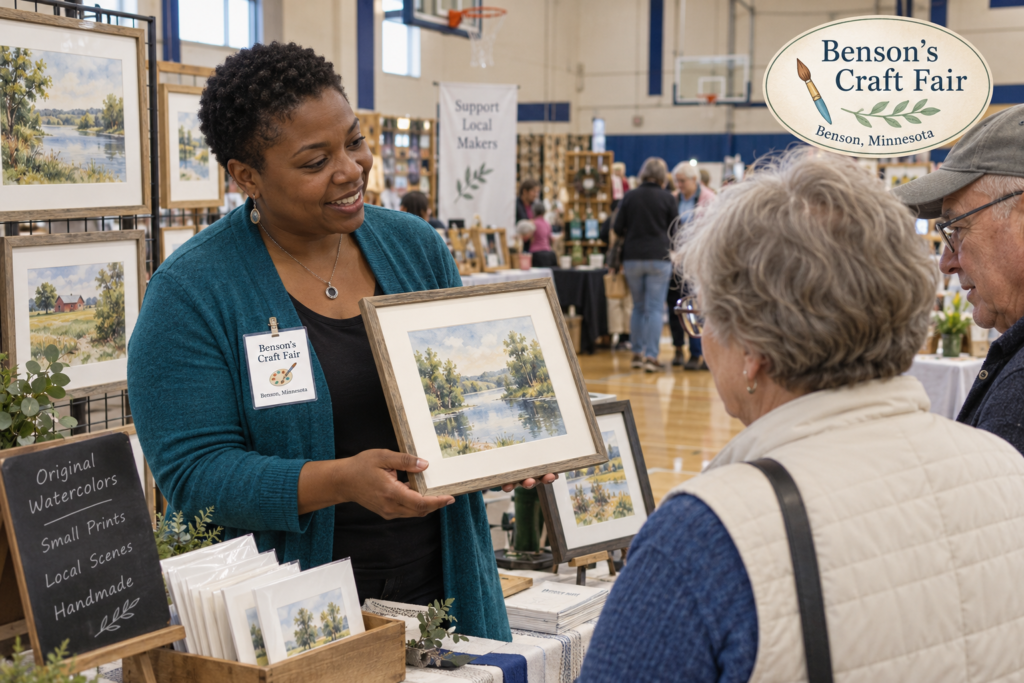 AI-created editorial scene for Benson's Craft Fair, with an original show-name badge.