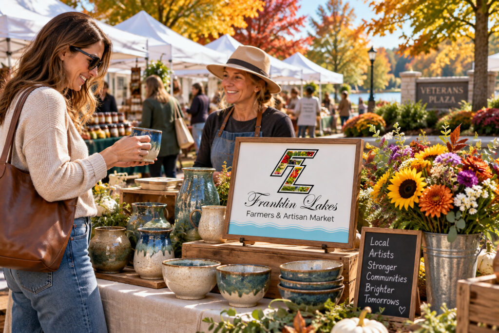 AI-created editorial scene for Franklin Lakes Farmers & Artisan Market, with show-name branding.
