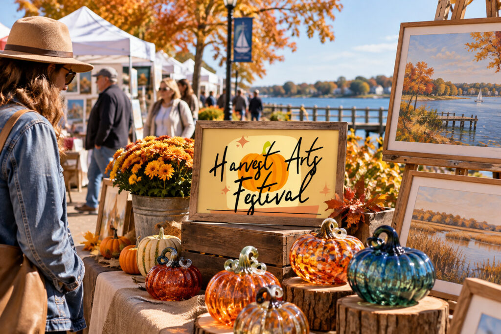 AI-created editorial scene for Harvest Arts Festival, with show-name branding.