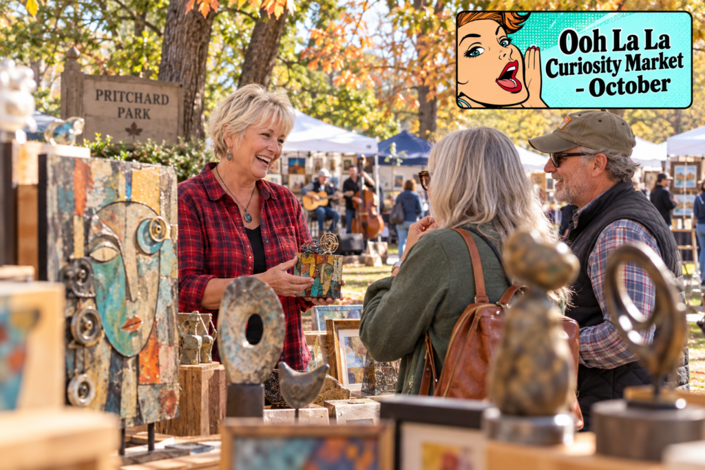 AI-created editorial scene for Ooh La La Curiosity Market - October, with its published show or organizer mark.