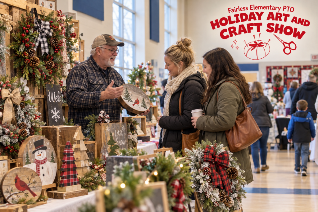 AI-created editorial scene for Fairless Elementary PTO Holiday Art and Craft Show, with its published show or organizer mark.