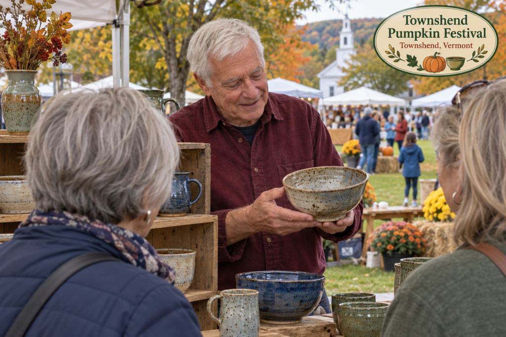 AI-created editorial scene for Townshend Pumpkin Festival, with an original show-name badge.