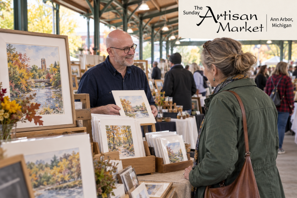 AI-created editorial scene for The Sunday Artisan Market - October, with its published show or organizer mark.