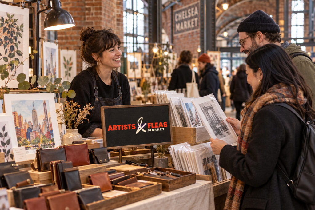 Created editorial scene for Artists & Fleas at Chelsea Market with its official event or organizer branding.